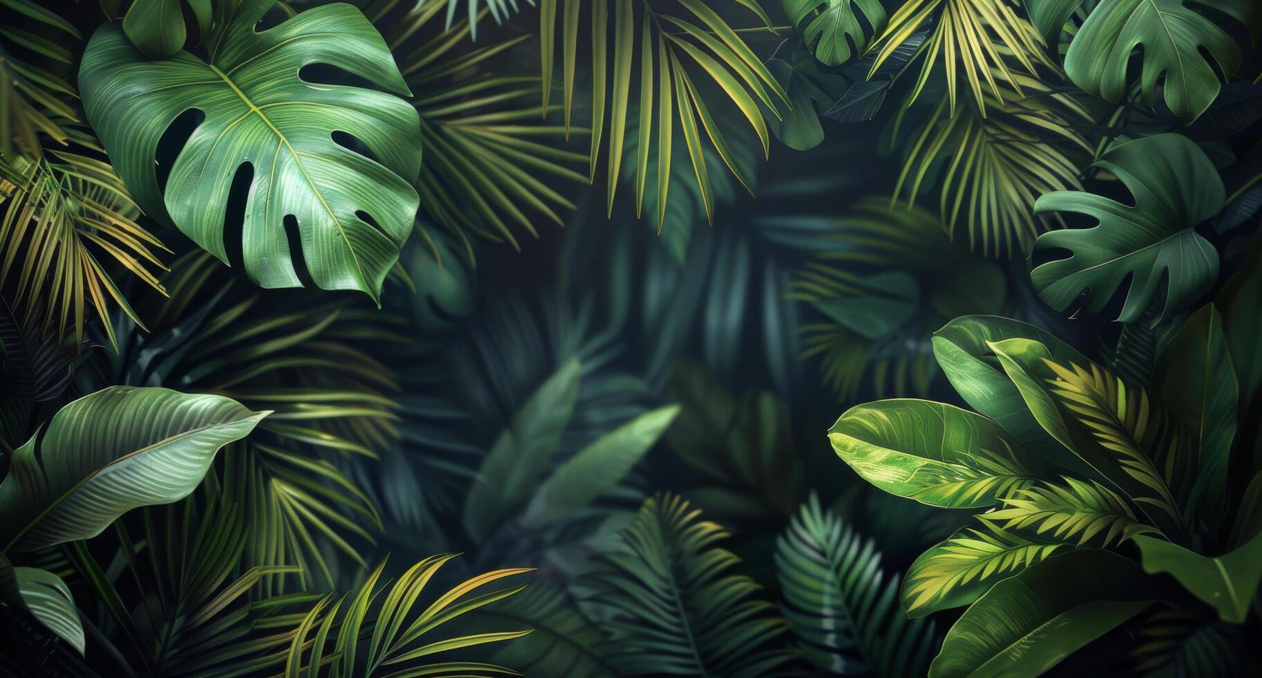 Lush Green Tropical Leaves In A Jungle photo