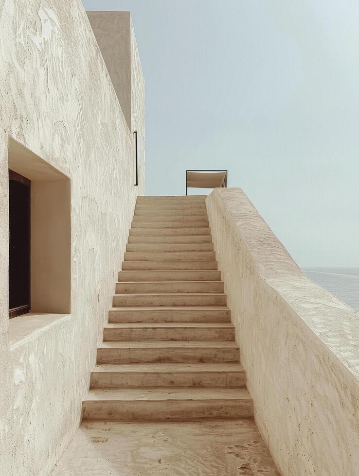 White Stone Steps Leading Up to an Archway in a Modern Building photo