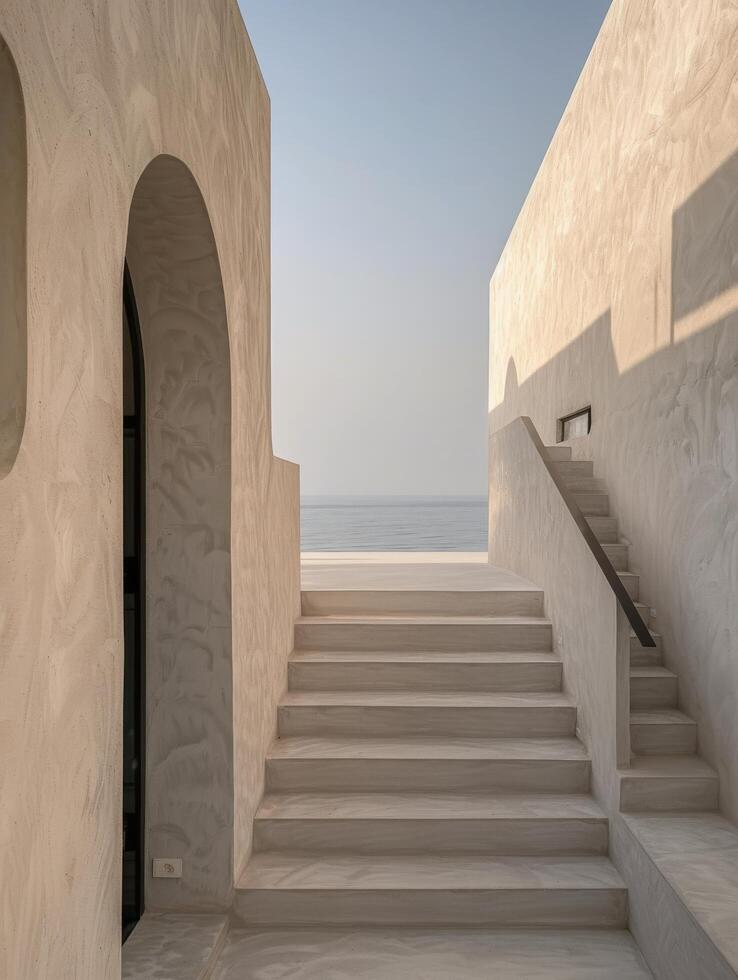 White Stone Steps Leading Up to an Archway in a Modern Building photo
