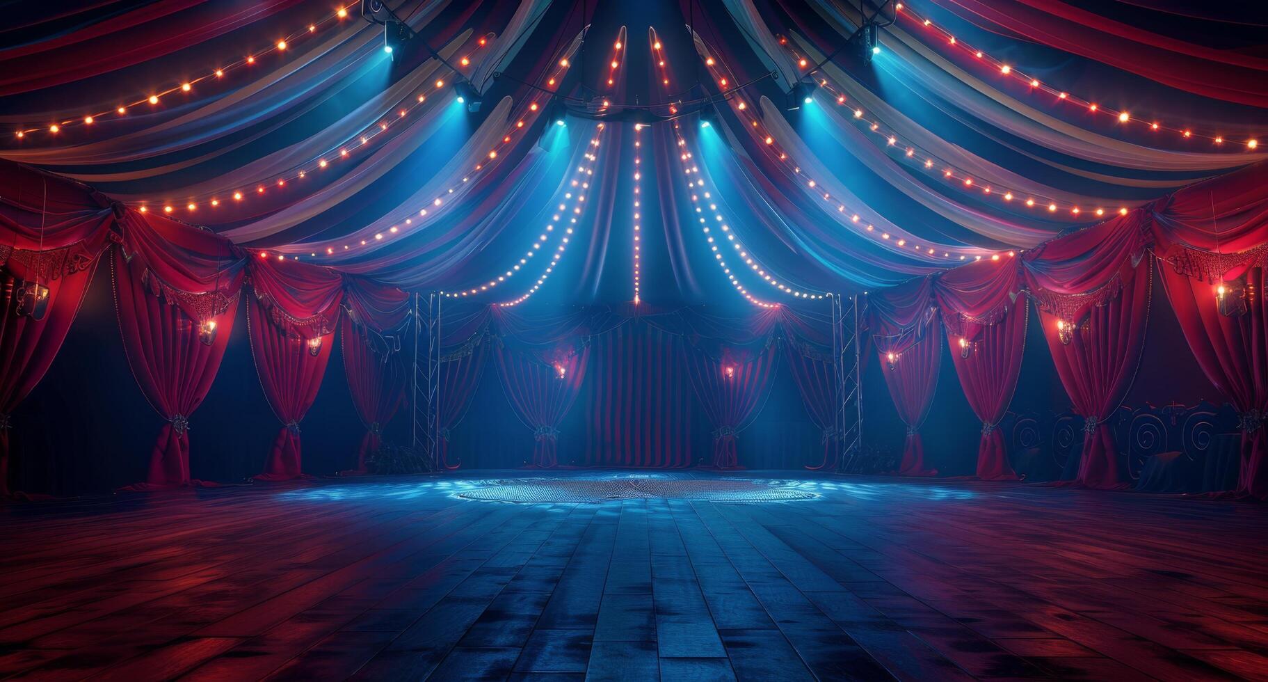Empty Circus Tent At Night With Lights photo