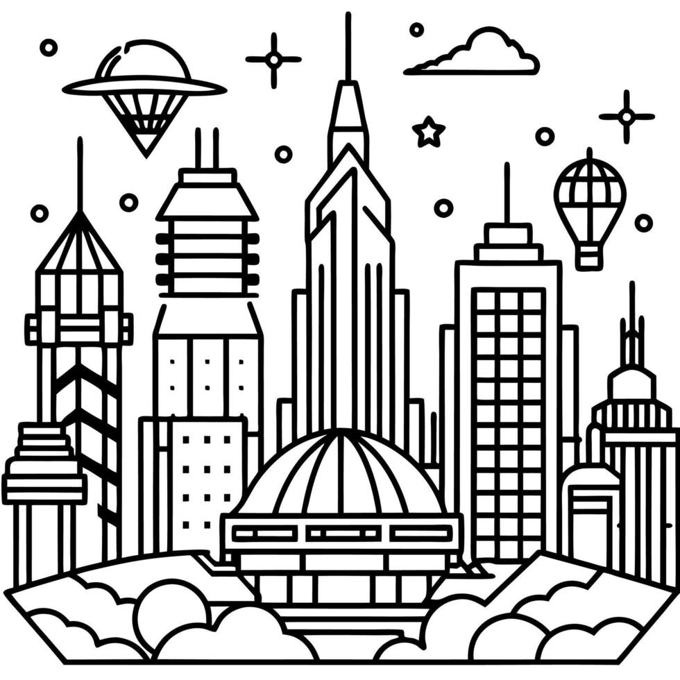 a city skyline with buildings and clouds vector