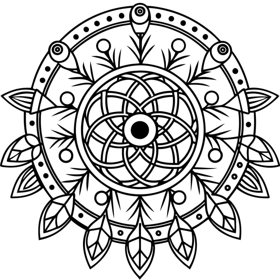 a coloring page with a black and white design of a circular design vector