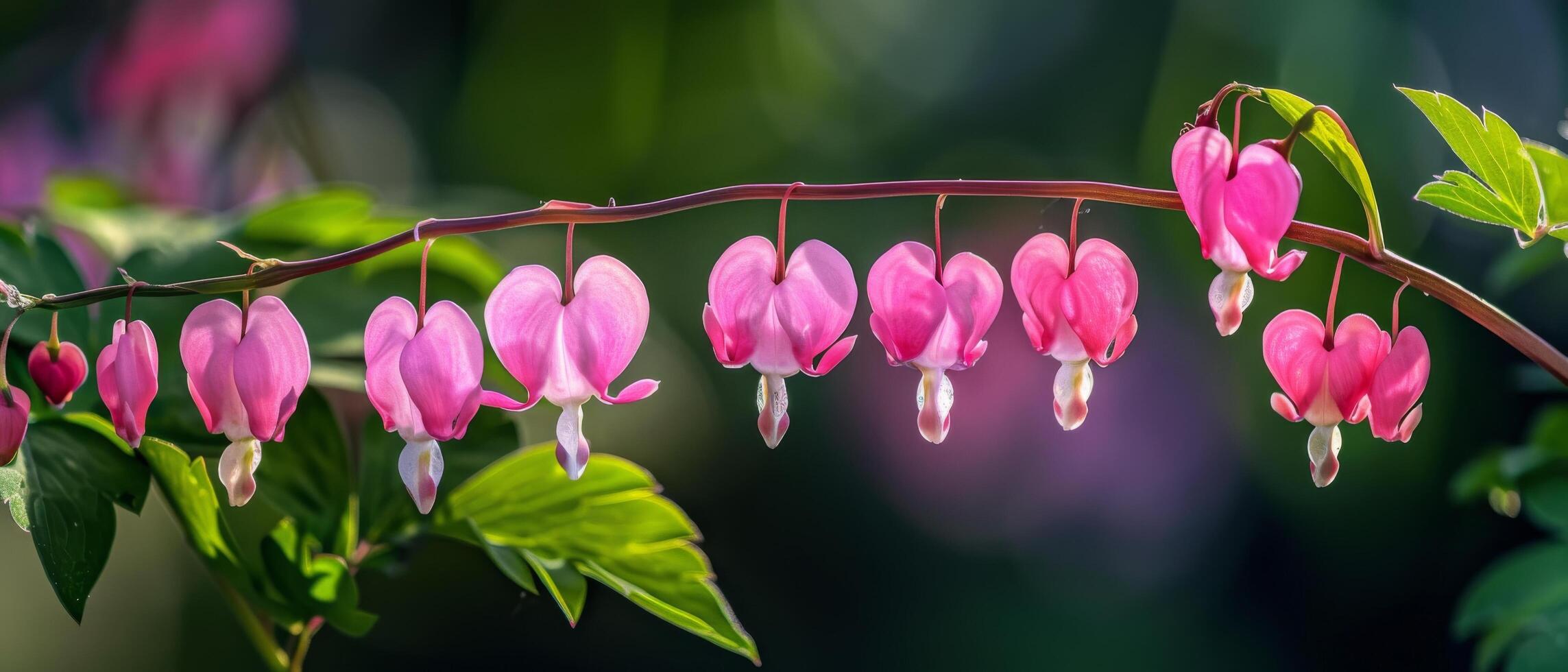 Pink Bleeding Heart Flowers Blooming on Branch in Garden photo