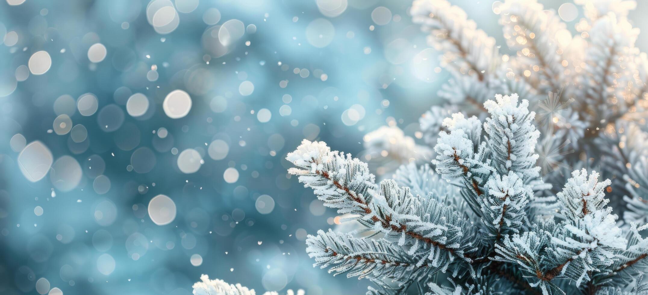 Close Up of a Snow-Covered Pine Tree Branch in Winter photo