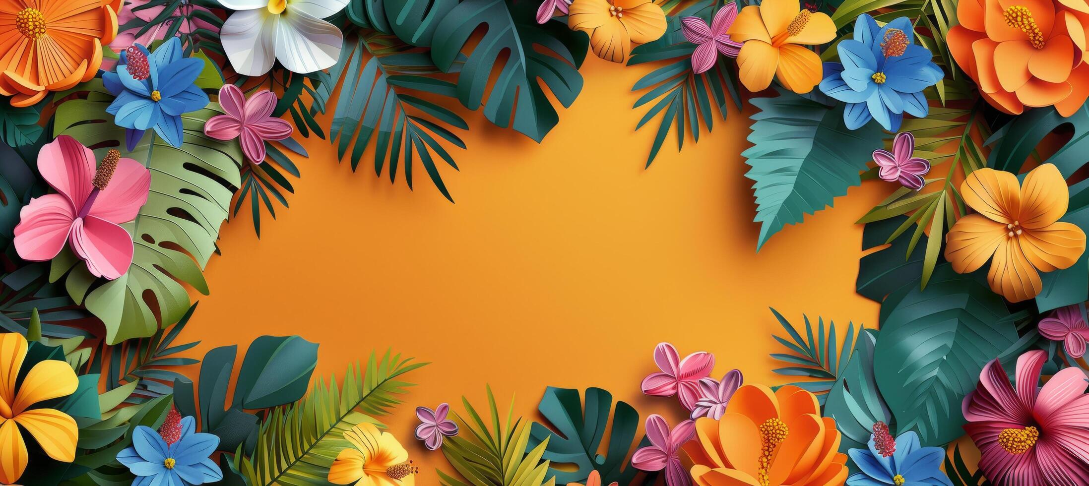 Colorful Paper Flowers and Leaves on an Orange Background photo