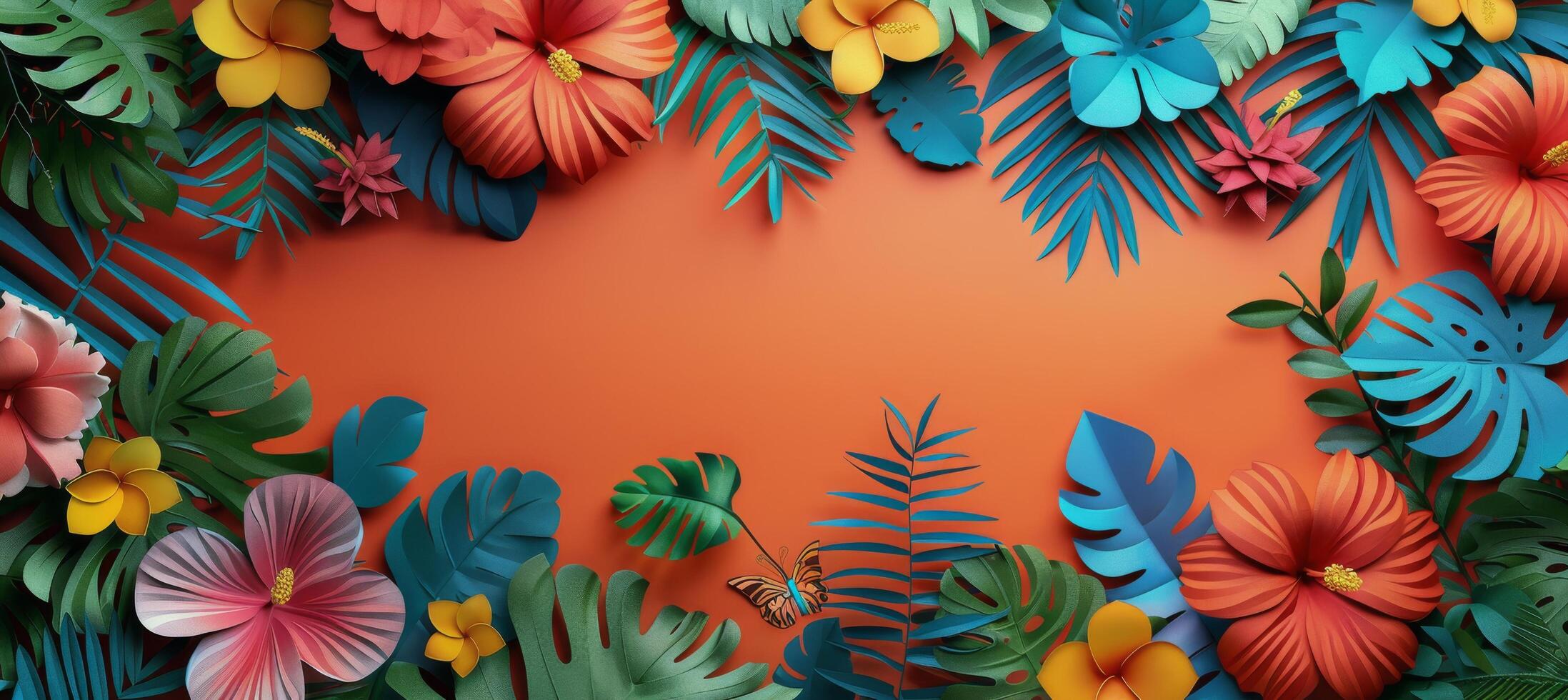 Colorful Paper Flowers and Leaves on an Orange Background photo