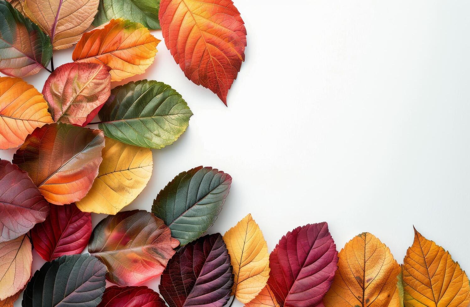 Colorful Autumn Leaves Arranged Around White Background photo