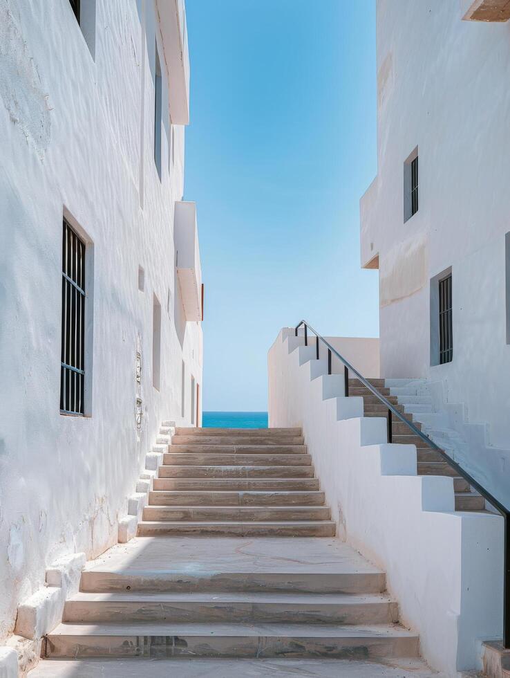 White Stone Steps Leading Up to an Archway in a Modern Building photo