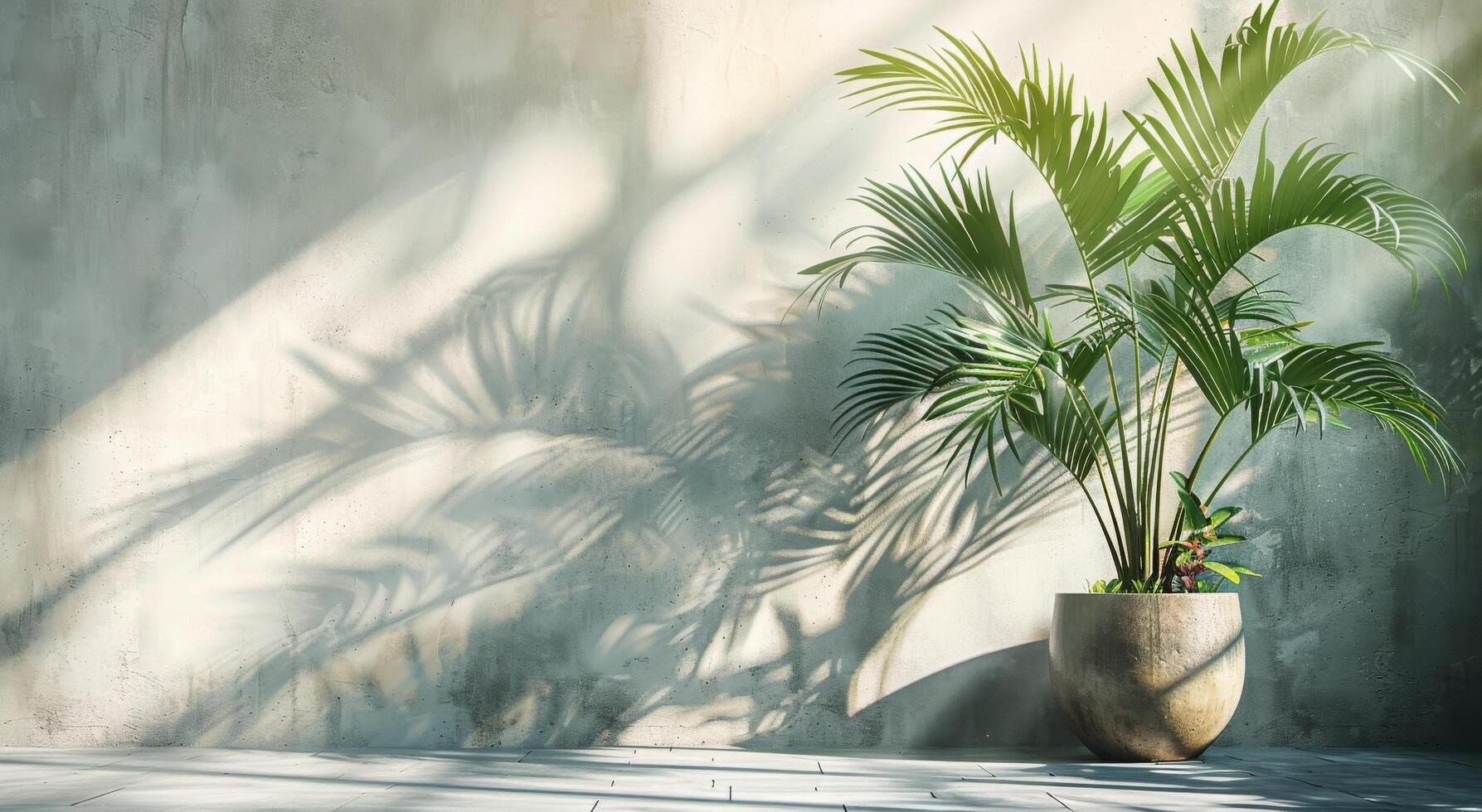 Palm Plant In White Pot With Window Light photo
