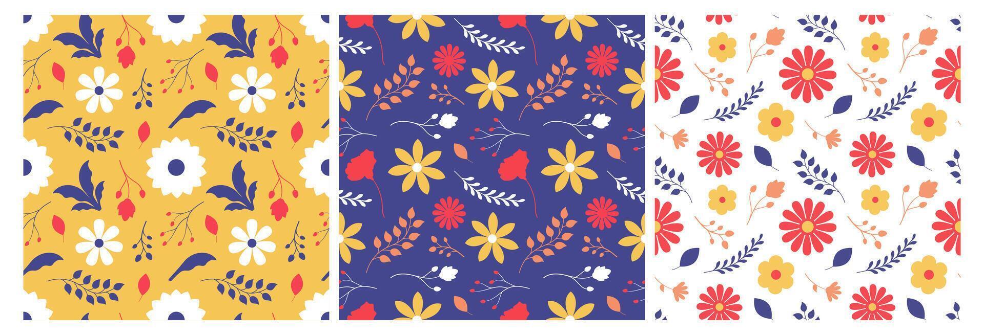 Floral Seamless Pattern Design Illustration with Blooming Branches and Leaf Flower in Hand-Drawn Cartoon Style Template vector