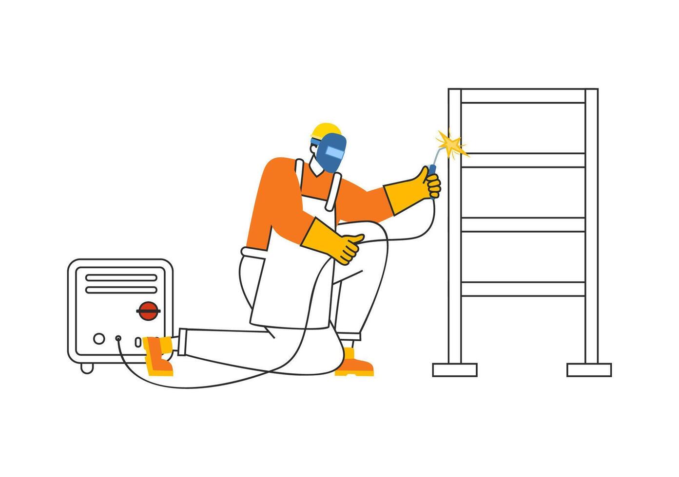 Welding Service Illustration featuring a Professional Welder Working on Metal Structures, Pipes, and Steel Constructions in a Flat Background vector