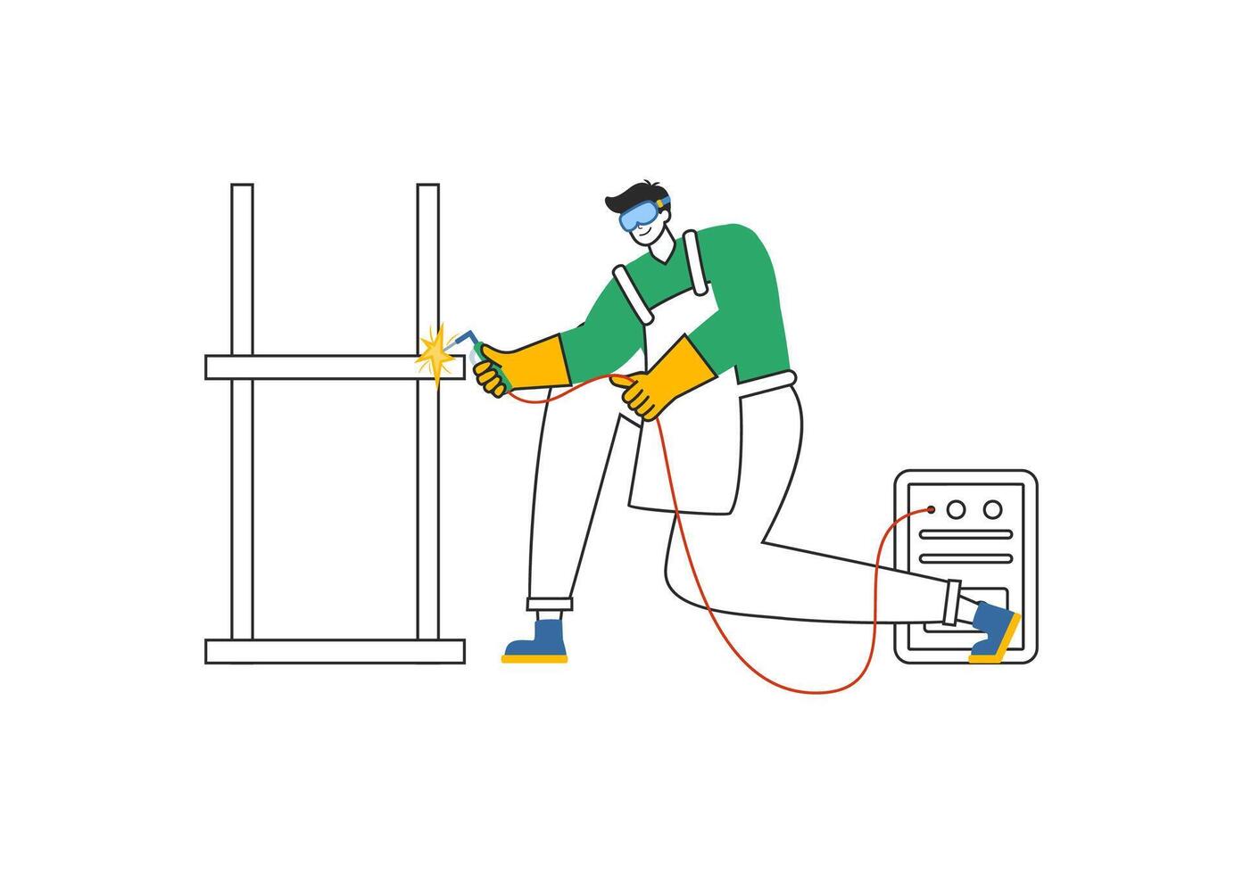 Welding Service Illustration featuring a Professional Welder Working on Metal Structures, Pipes, and Steel Constructions in a Flat Background vector