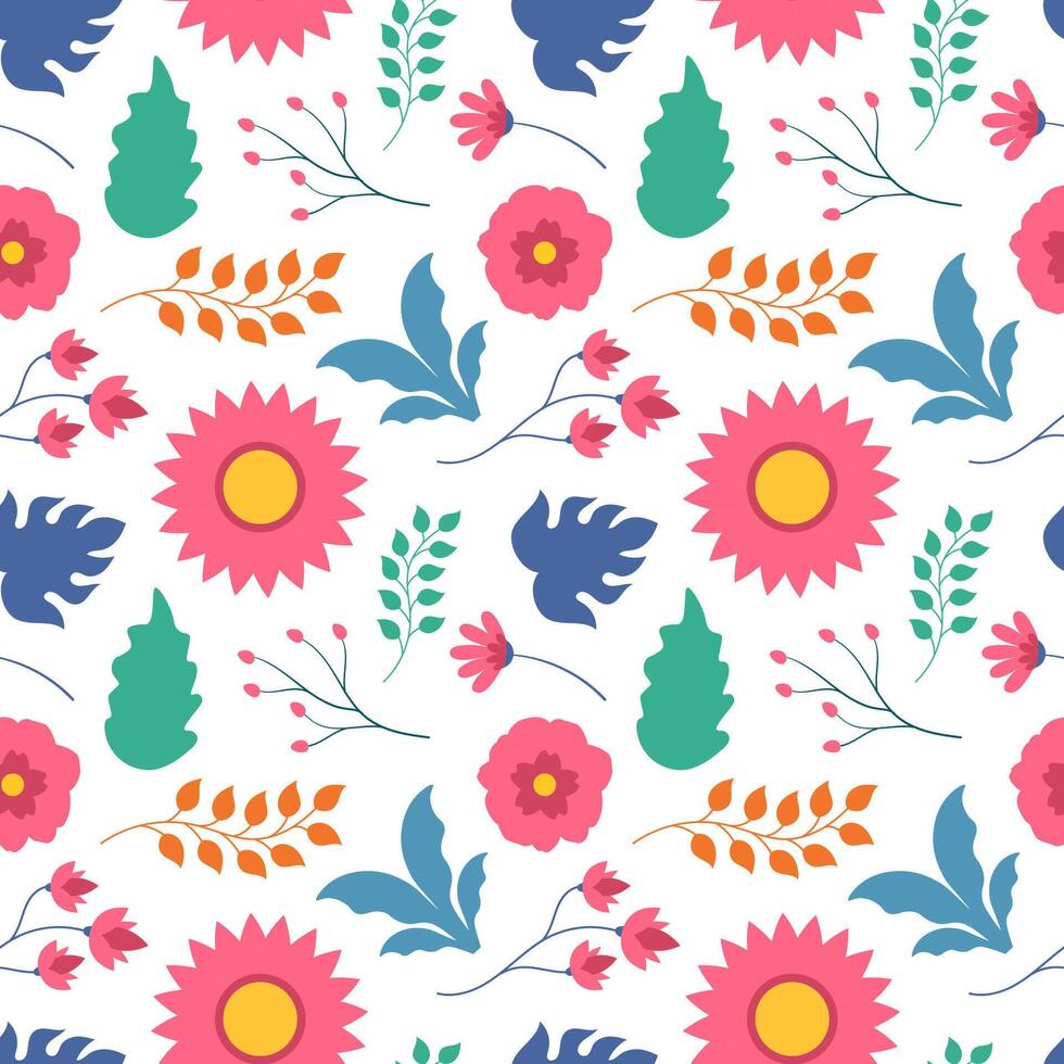 Floral Seamless Pattern Design Illustration with Blooming Branches and Leaf Flower in Hand-Drawn Cartoon Style Template vector