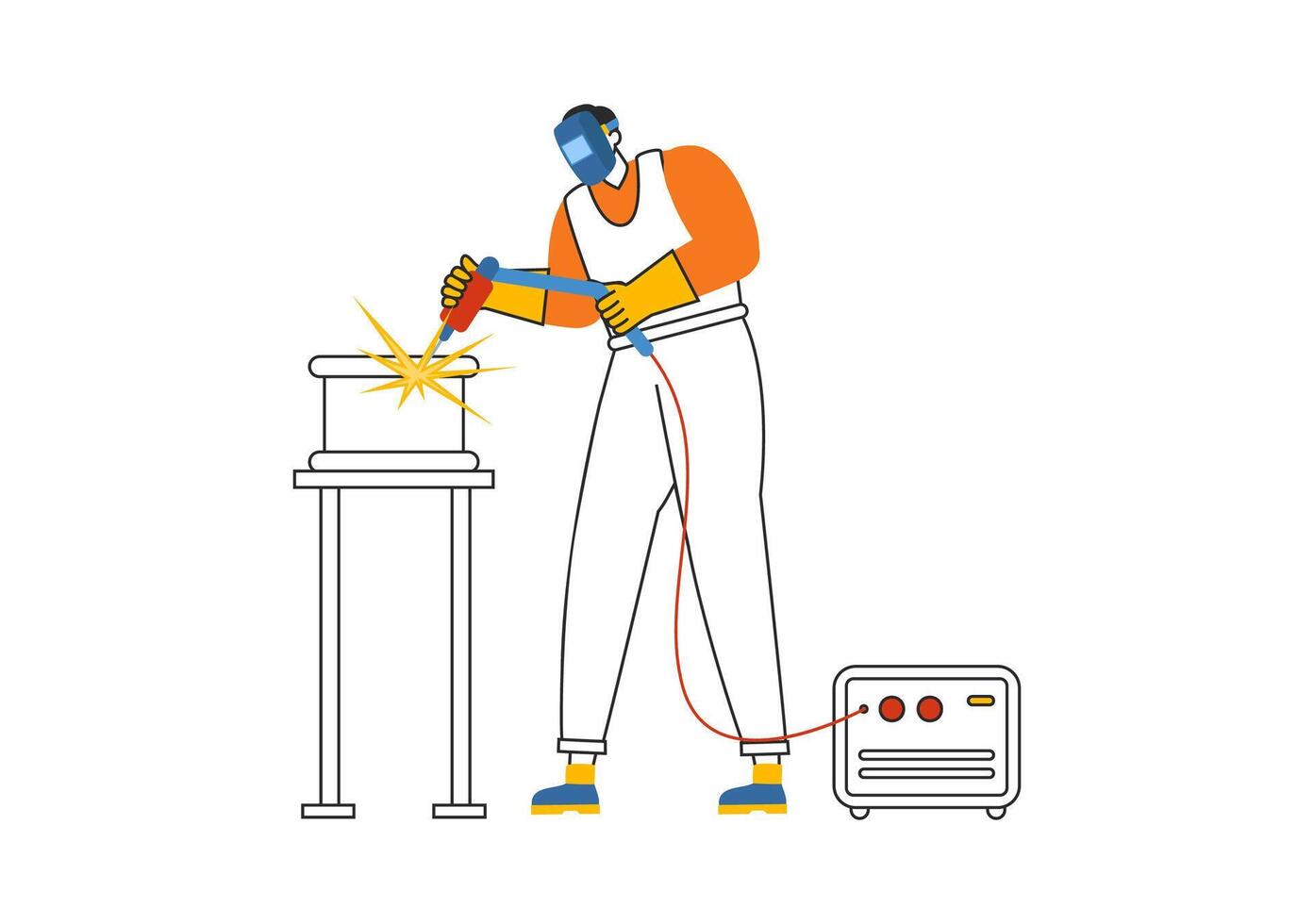 Welding Service Illustration featuring a Professional Welder Working on Metal Structures, Pipes, and Steel Constructions in a Flat Background vector