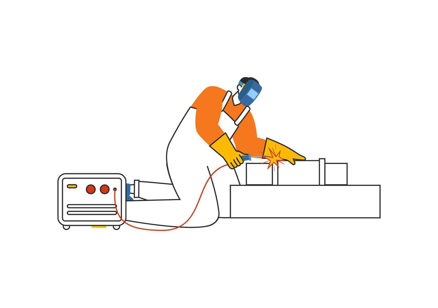 Welding Service Illustration featuring a Professional Welder Working on Metal Structures, Pipes, and Steel Constructions in a Flat Background vector
