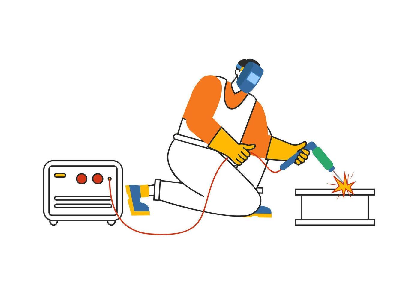 Welding Service Illustration featuring a Professional Welder Working on Metal Structures, Pipes, and Steel Constructions in a Flat Background vector