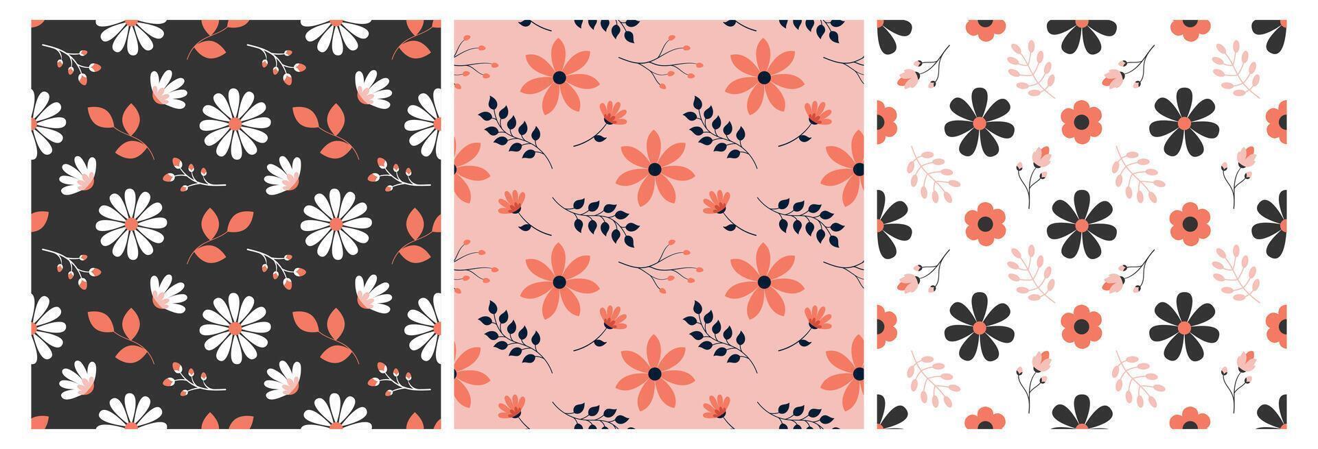 Floral Seamless Pattern Design Illustration with Blooming Branches and Leaf Flower in Hand-Drawn Cartoon Style Template vector