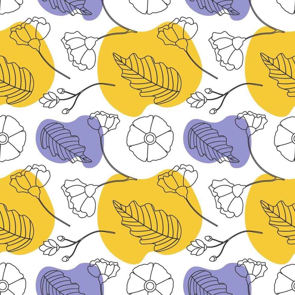 Floral Seamless Pattern Design Illustration with Blooming Branches and Leaf Flower in Hand-Drawn Cartoon Style Template vector