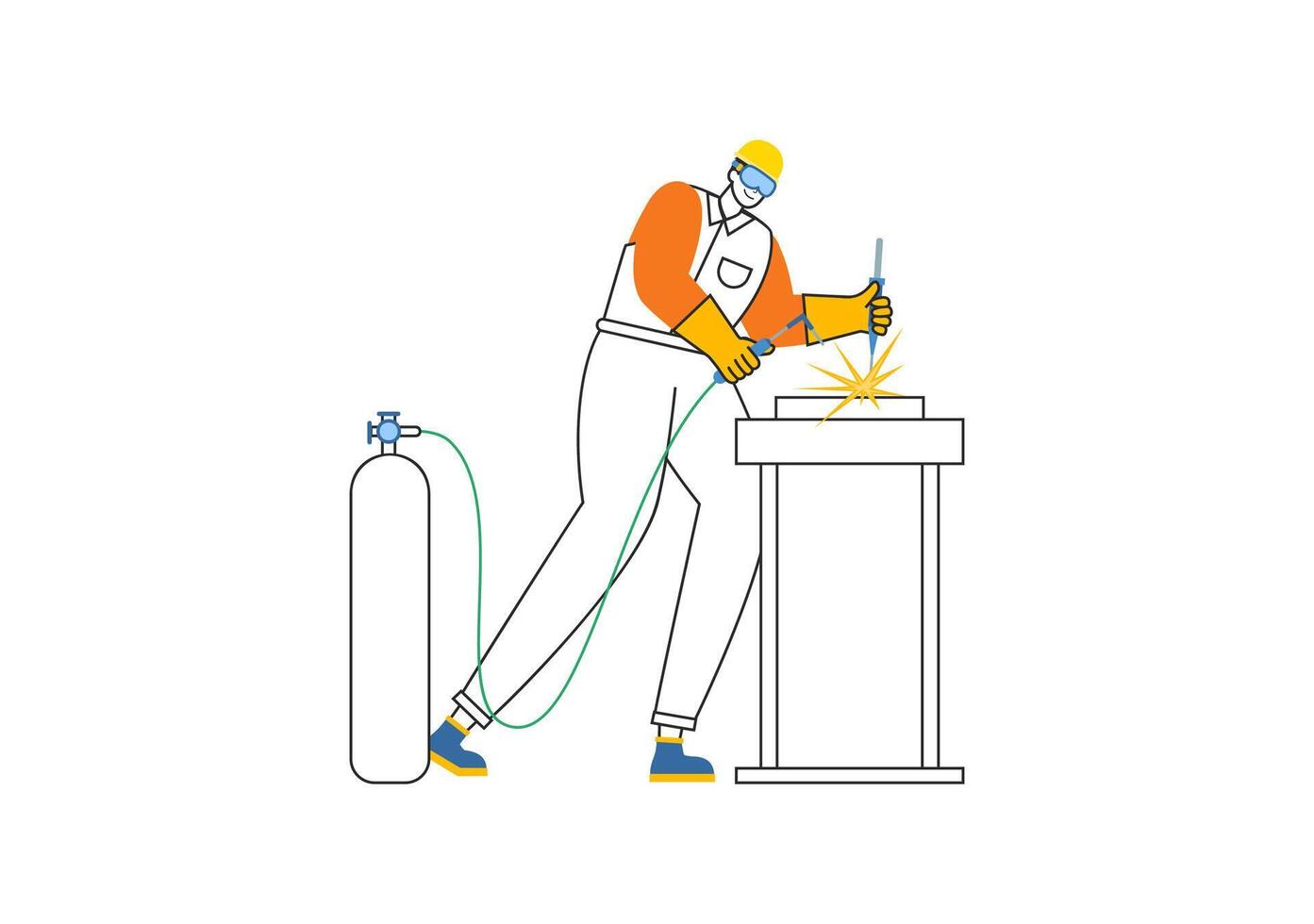 Welding Service Illustration featuring a Professional Welder Working on Metal Structures, Pipes, and Steel Constructions in a Flat Background vector