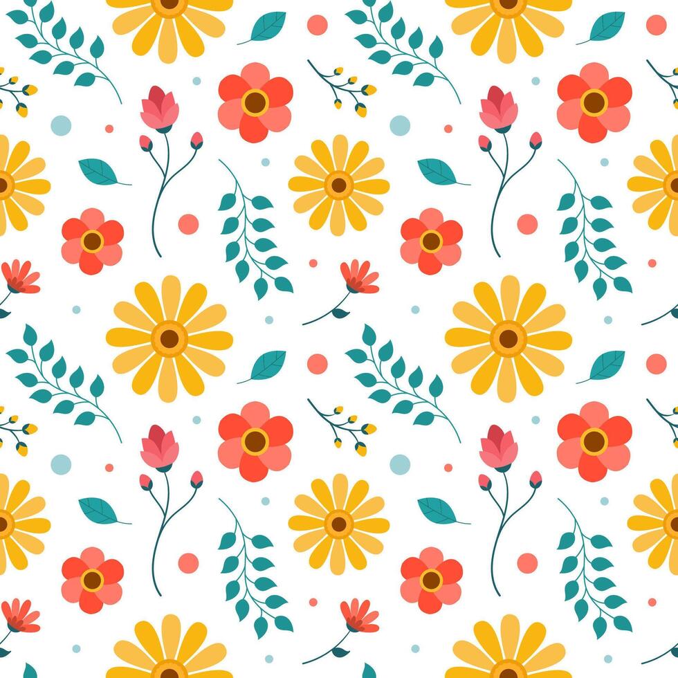 Floral Seamless Pattern Design Illustration with Blooming Branches and Leaf Flower in Hand-Drawn Cartoon Style Template vector