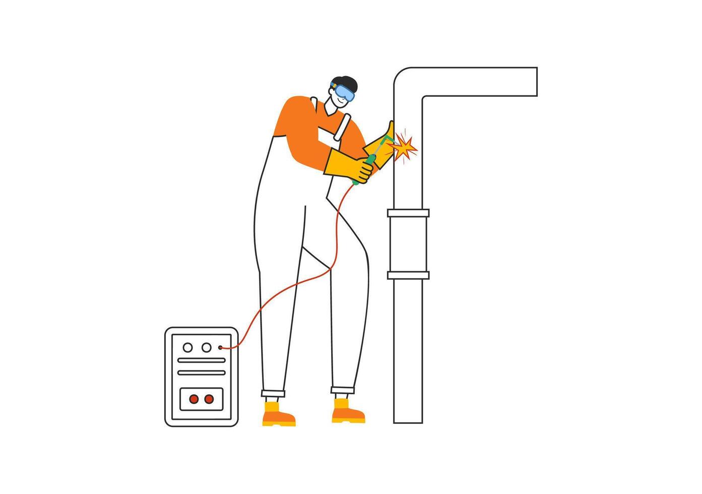 Welding Service Illustration featuring a Professional Welder Working on Metal Structures, Pipes, and Steel Constructions in a Flat Background vector