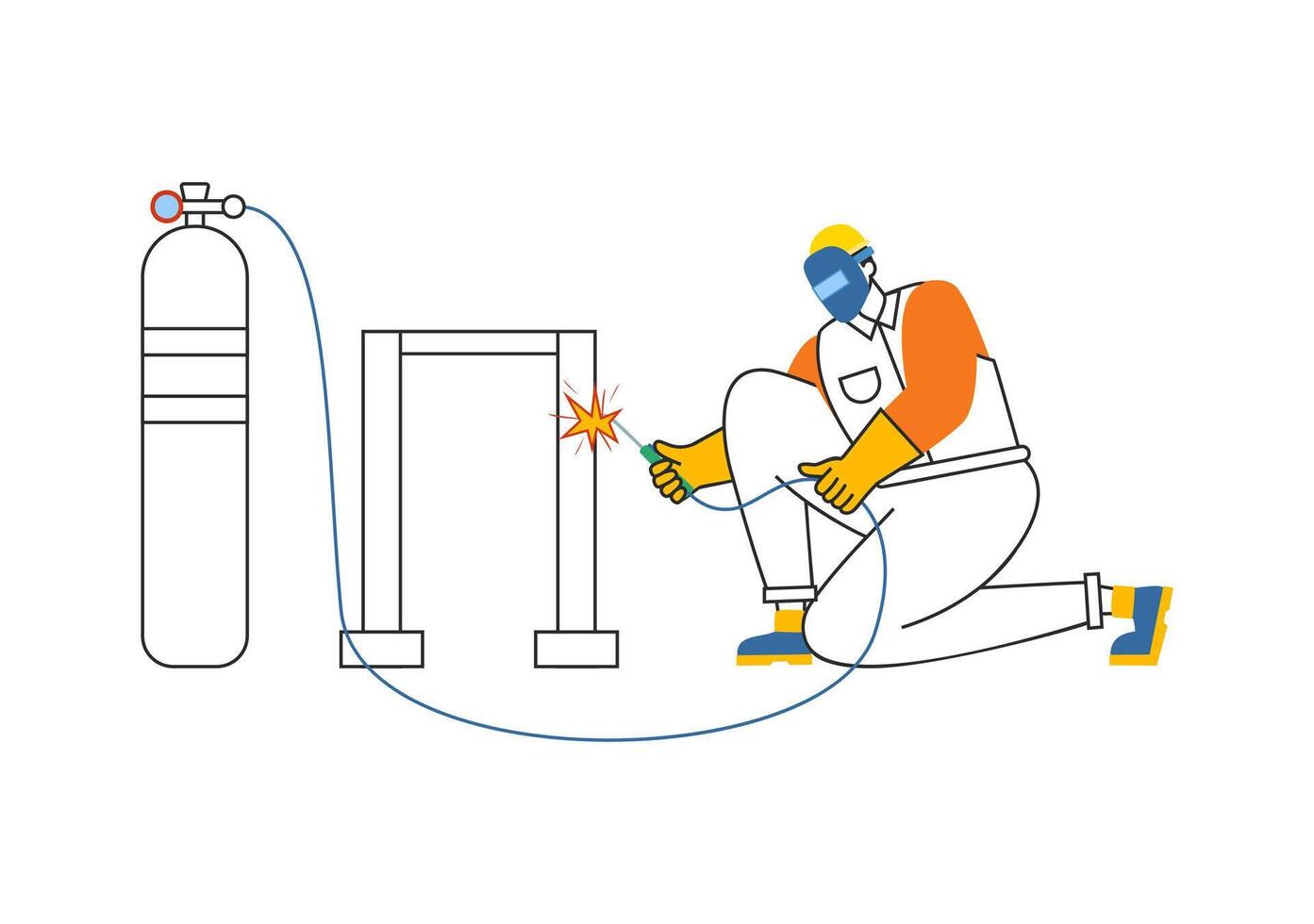Welding Service Illustration featuring a Professional Welder Working on Metal Structures, Pipes, and Steel Constructions in a Flat Background vector