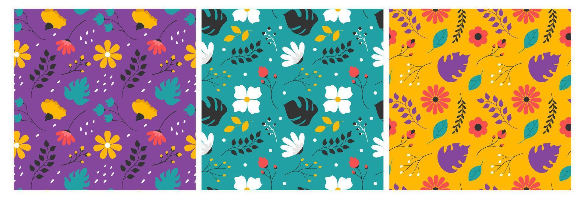 Floral Seamless Pattern Design Illustration with Blooming Branches and Leaf Flower in Hand-Drawn Cartoon Style Template vector