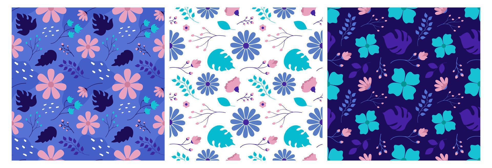 Floral Seamless Pattern Design Illustration with Blooming Branches and Leaf Flower in Hand-Drawn Cartoon Style Template vector