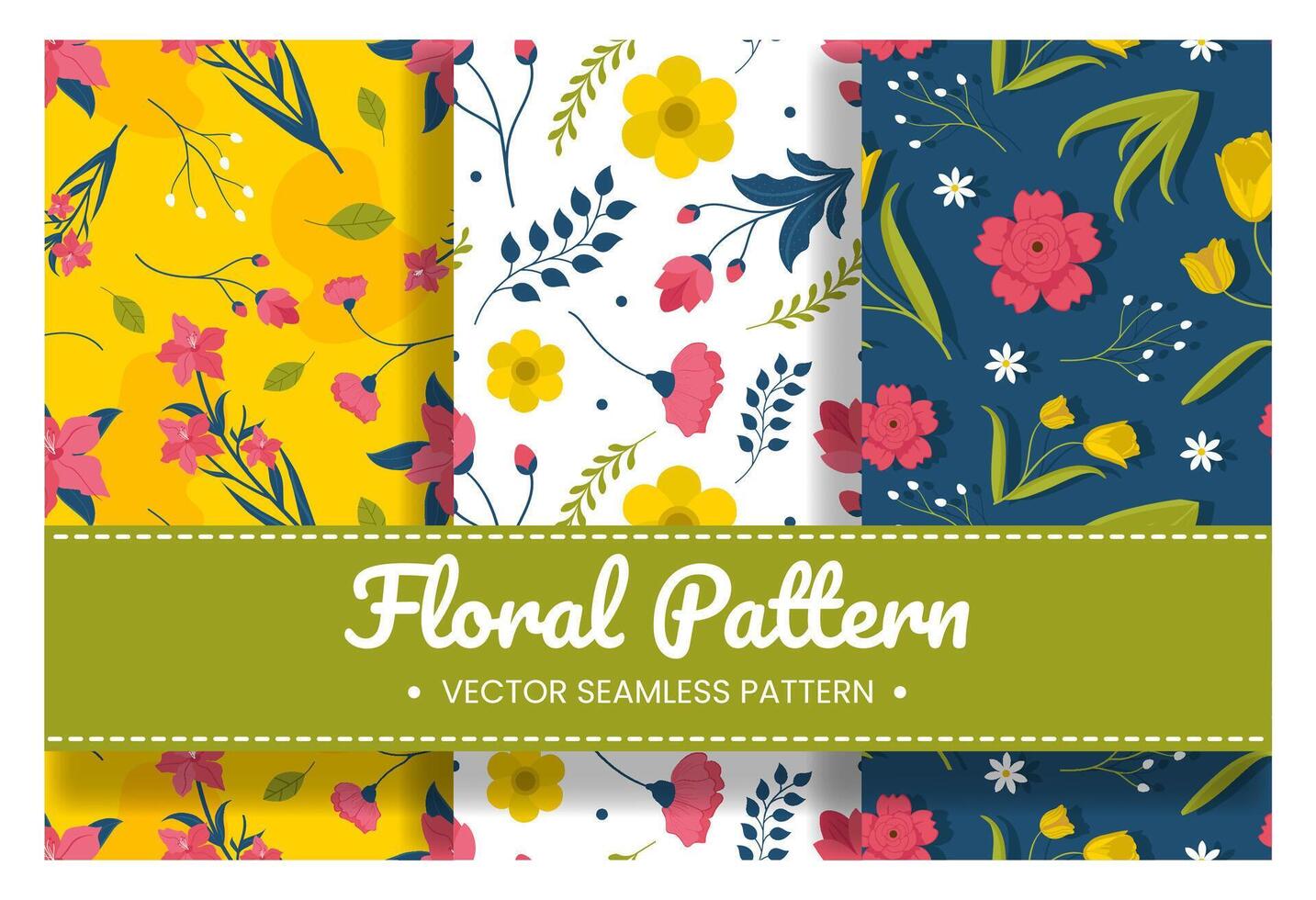 Floral Seamless Pattern Design Illustration with Blooming Branches and Leaf Flower in Hand-Drawn Cartoon Style Template vector