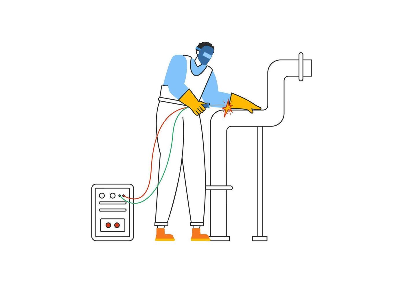 Welding Service Illustration featuring a Professional Welder Working on Metal Structures, Pipes, and Steel Constructions in a Flat Background vector