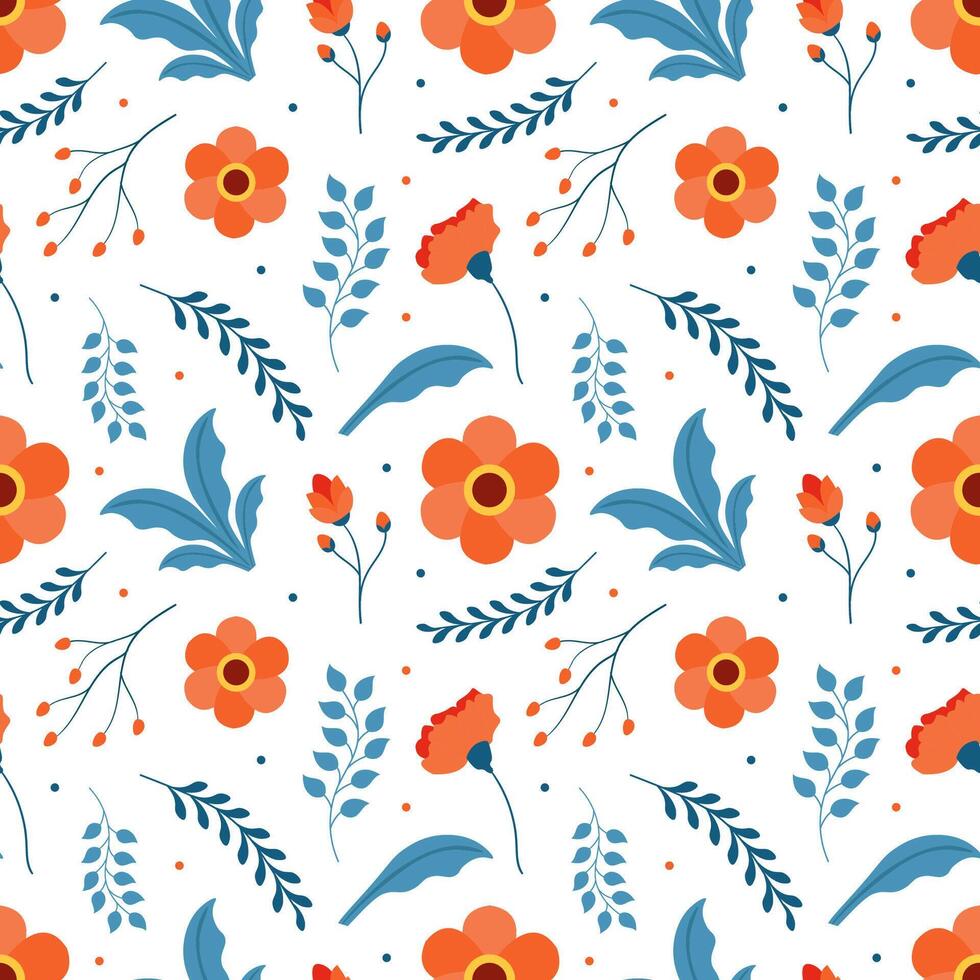 Floral Seamless Pattern Design Illustration with Blooming Branches and Leaf Flower in Hand-Drawn Cartoon Style Template vector
