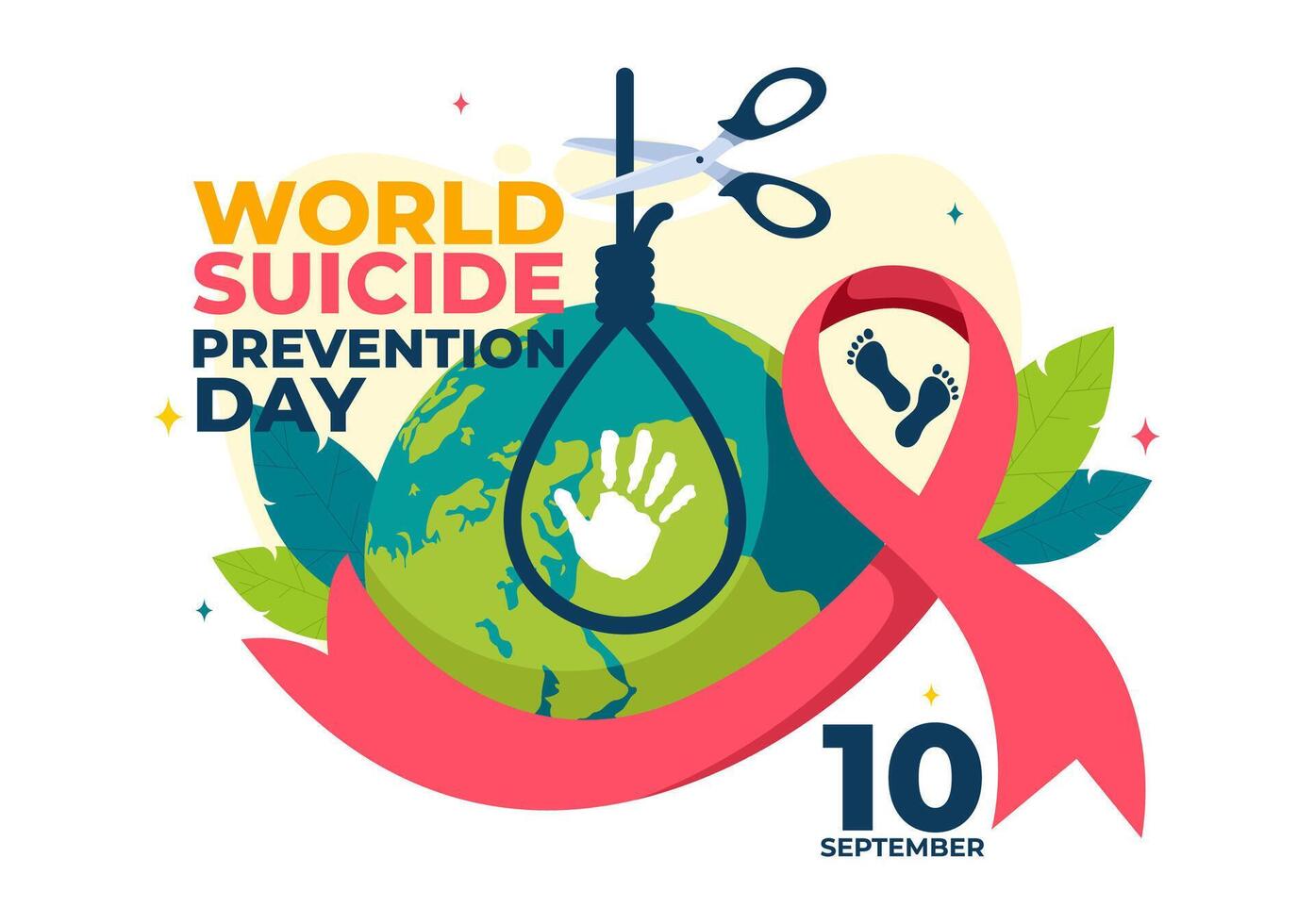 World Suicide Prevention Day Illustration on September 10 with a Hanging Rope and Hands to Prevent Suicides in a Flat Cartoon Background vector
