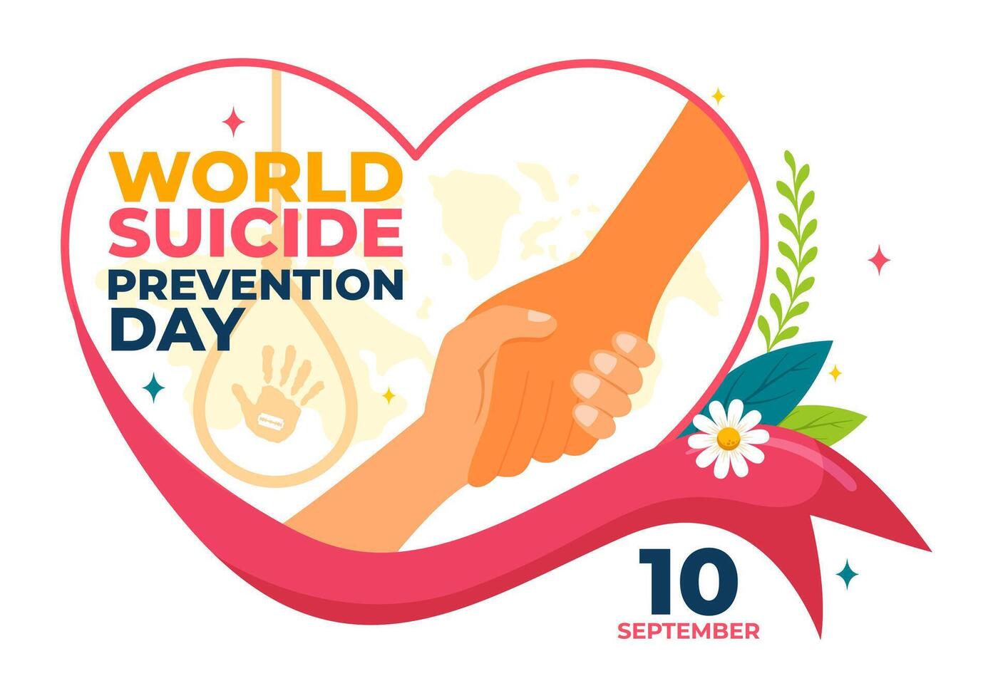 World Suicide Prevention Day Illustration on September 10 with a Hanging Rope and Hands to Prevent Suicides in a Flat Cartoon Background vector