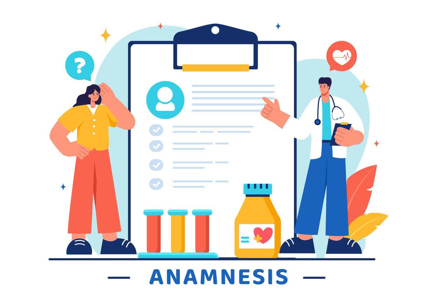 Illustration of an Anamnesis System Providing Information About Diseases and Healthcare Databases in a Flat Style Cartoon Background vector