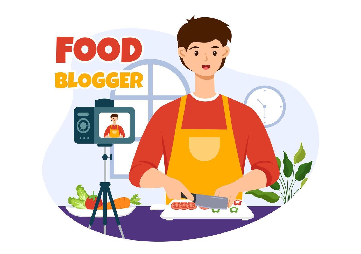 Food Blogger Illustration featuring Influencer Reviewing and Sharing on the Blog at a Restaurant in Flat Style Cartoon Background vector