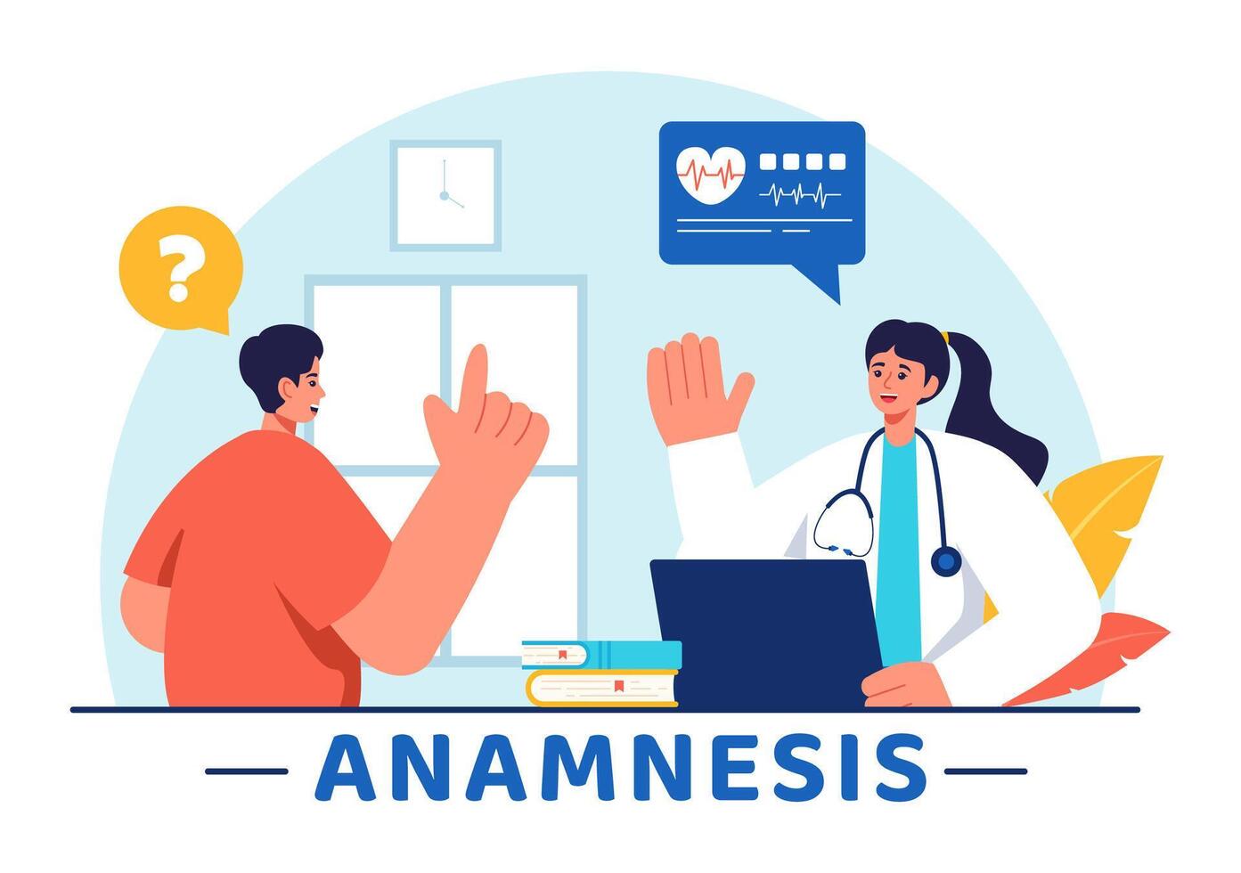 Illustration of an Anamnesis System Providing Information About Diseases and Healthcare Databases in a Flat Style Cartoon Background vector