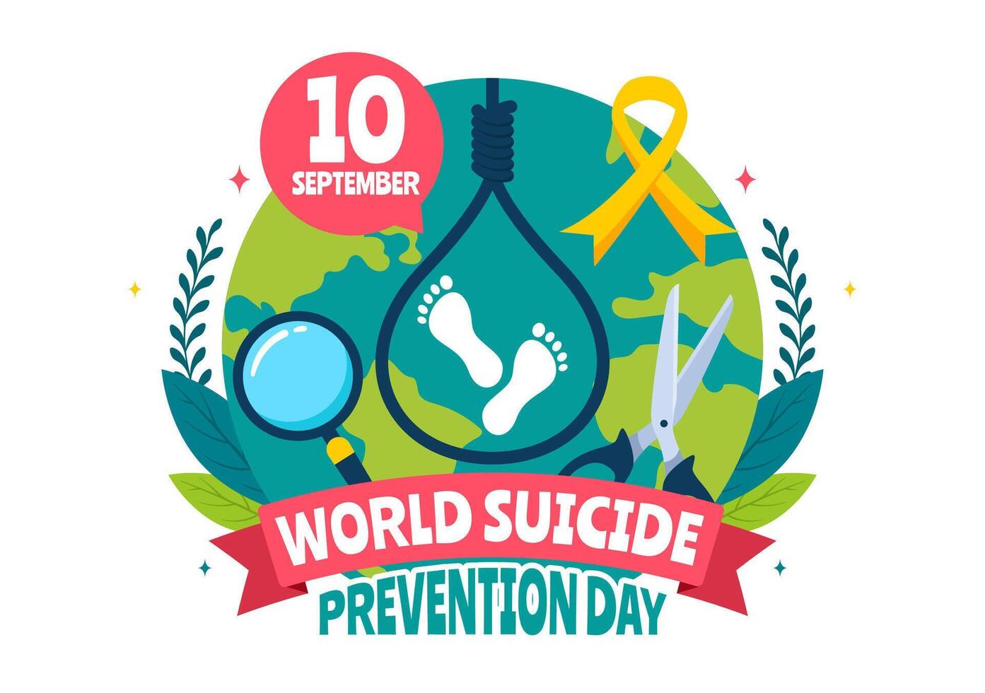 World Suicide Prevention Day Illustration on September 10 with a Hanging Rope and Hands to Prevent Suicides in a Flat Cartoon Background vector