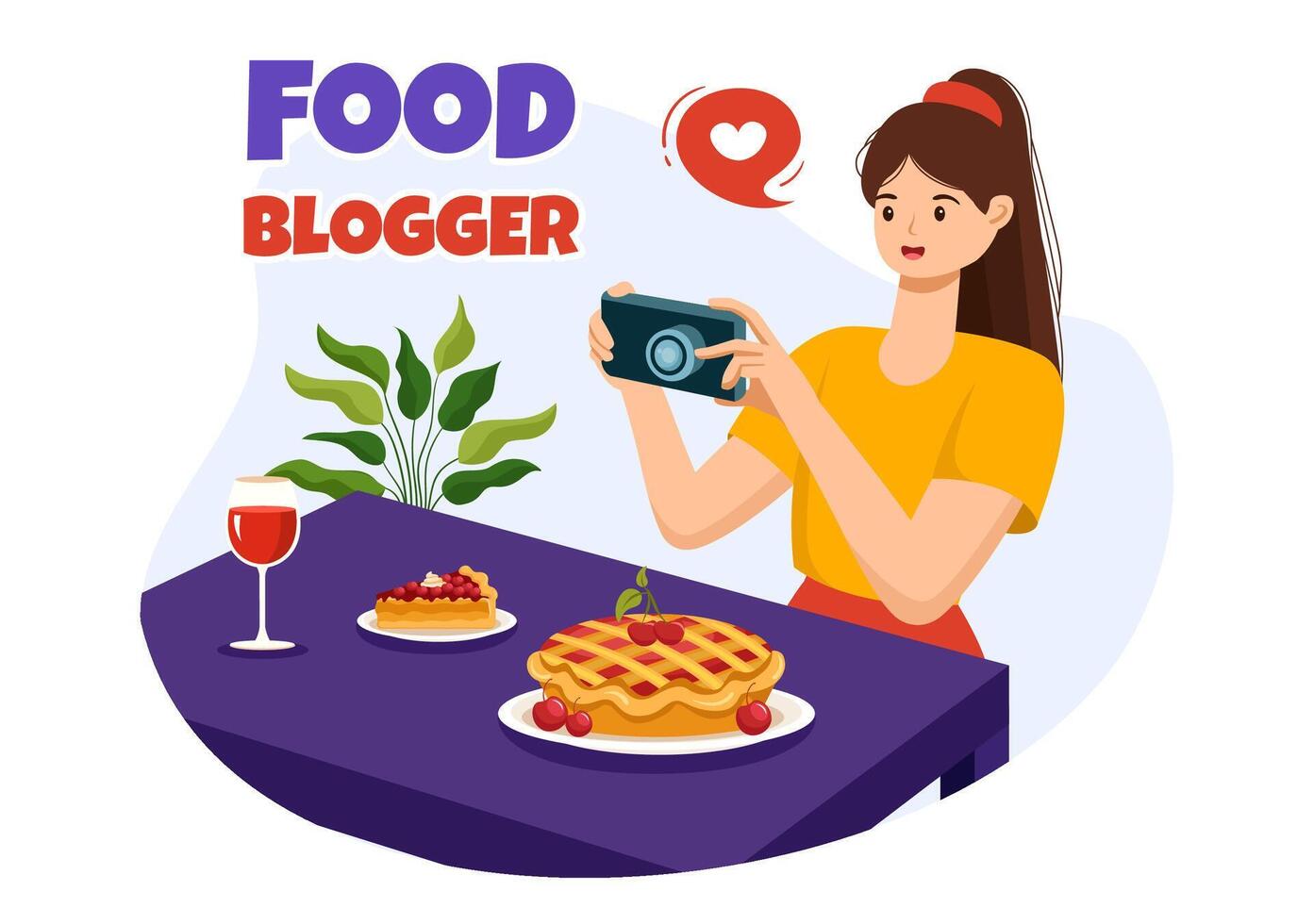 Food Blogger Illustration featuring Influencer Reviewing and Sharing on the Blog at a Restaurant in Flat Style Cartoon Background vector