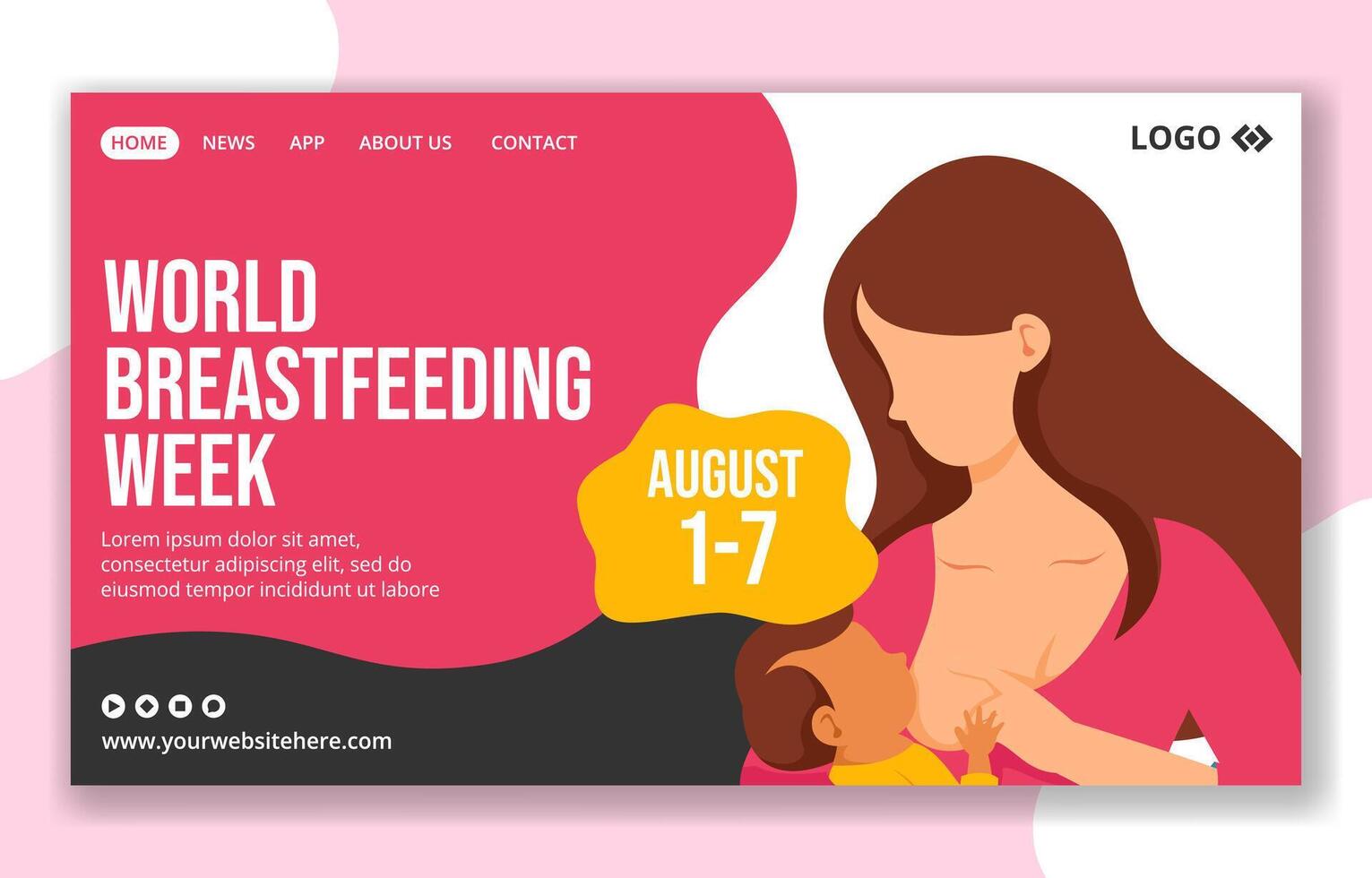 Breastfeeding Week Social Media Landing Page Cartoon Hand Drawn Templates Background Illustration vector