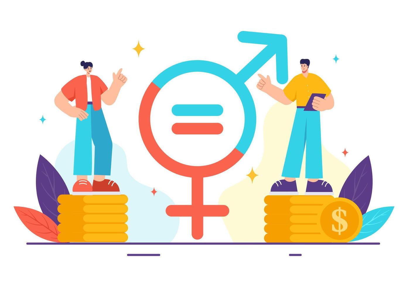 Sexism Illustration Showing Gender Inequality Between Men and Women in the Workplace or Society to Stop Discrimination in Cartoon Background vector
