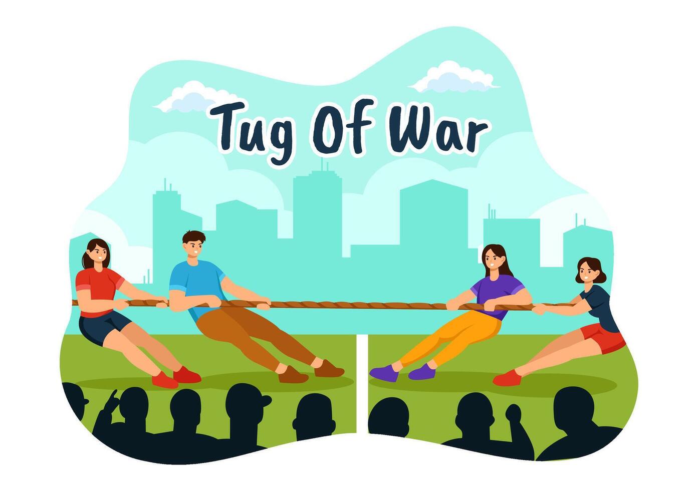 Tug of War Illustration with People Pulling Opposite Ends of a Rope in a Business Competition or Other in Flat Style Cartoon Background vector