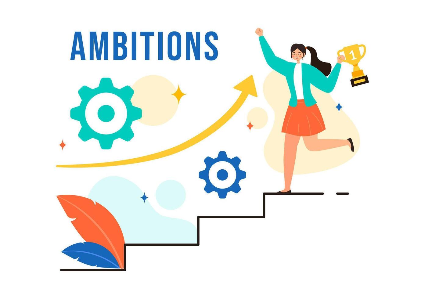 Ambition Illustration with Entrepreneur Climbing the Ladder to Success and Career Development on a Flat Cartoon Business Plan Background vector