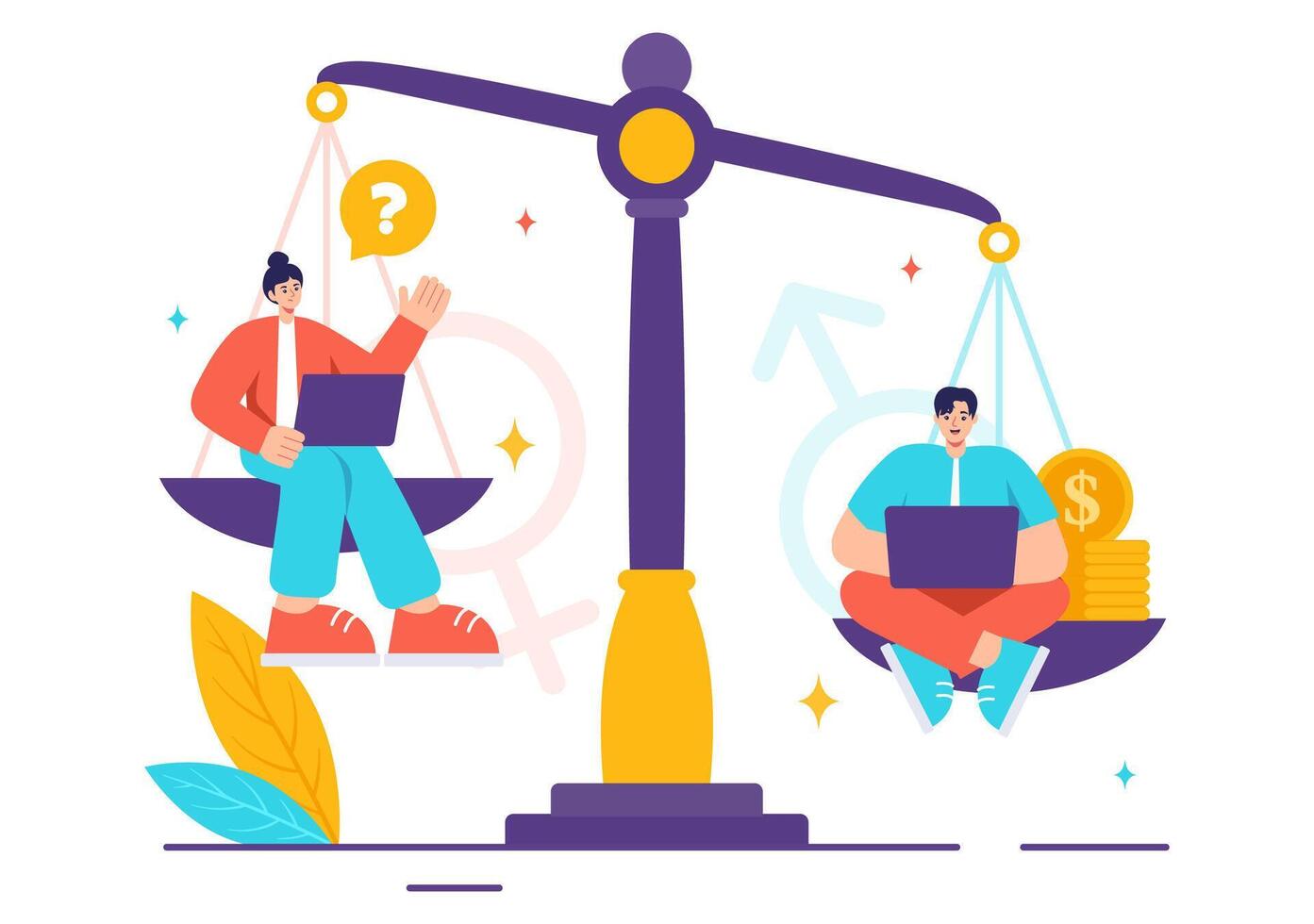 Sexism Illustration Showing Gender Inequality Between Men and Women in the Workplace or Society to Stop Discrimination in Cartoon Background vector