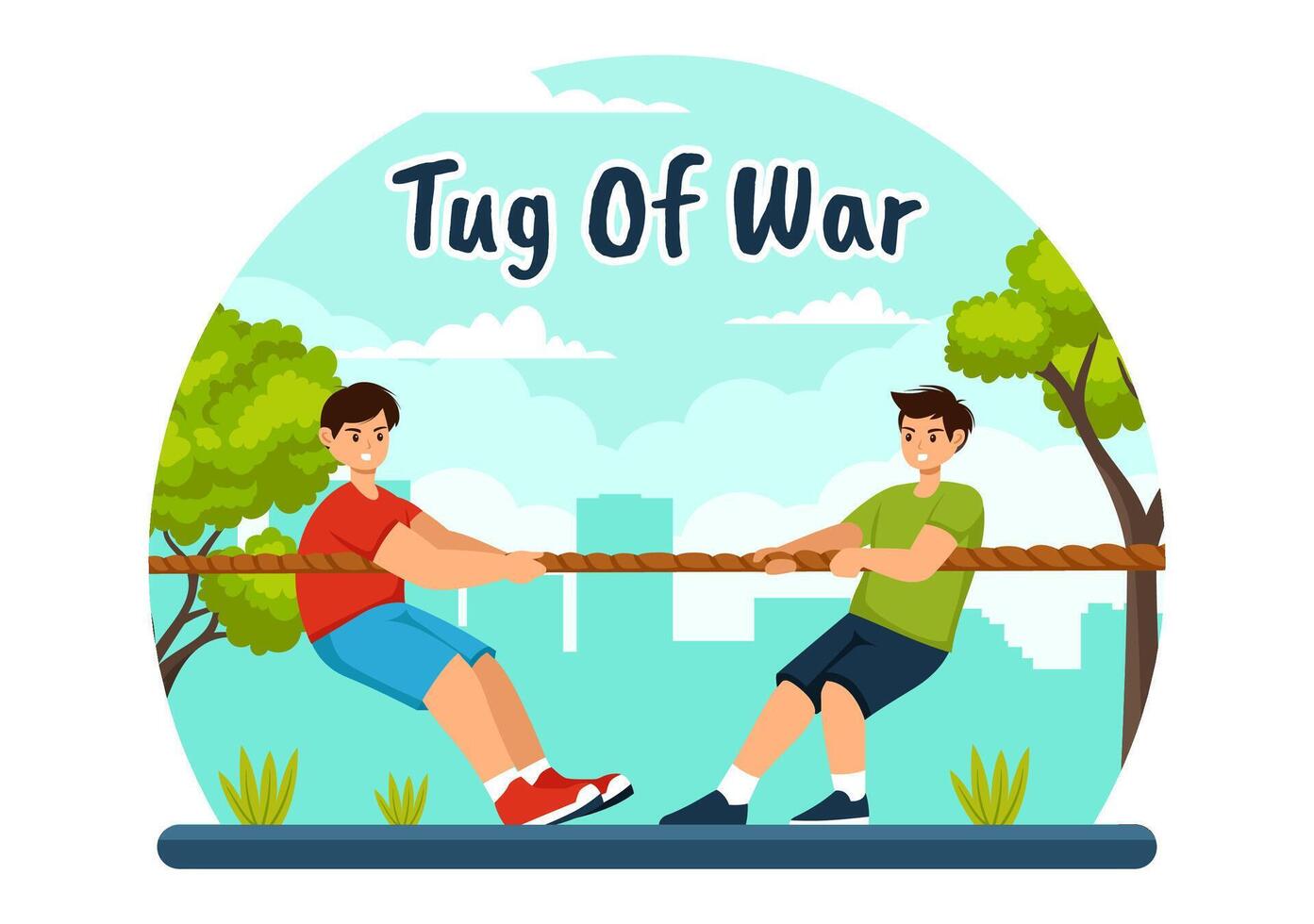 Tug of War Illustration with People Pulling Opposite Ends of a Rope in a Business Competition or Other in Flat Style Cartoon Background vector