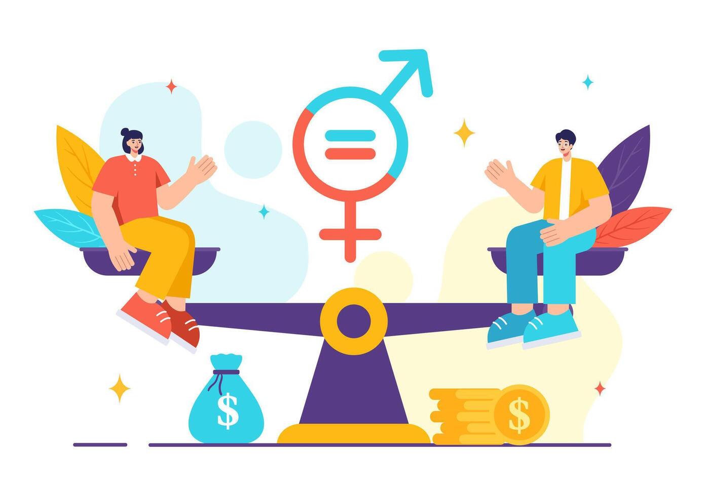 Sexism Illustration Showing Gender Inequality Between Men and Women in the Workplace or Society to Stop Discrimination in Cartoon Background vector