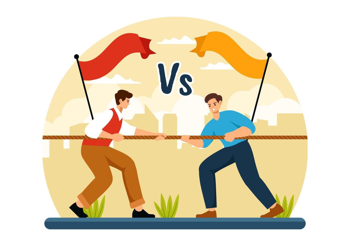 Tug of War Illustration with People Pulling Opposite Ends of a Rope in a Business Competition or Other in Flat Style Cartoon Background vector