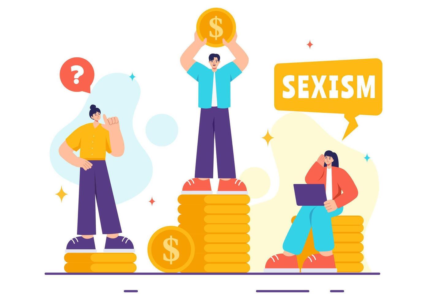 Sexism Illustration Showing Gender Inequality Between Men and Women in the Workplace or Society to Stop Discrimination in Cartoon Background vector