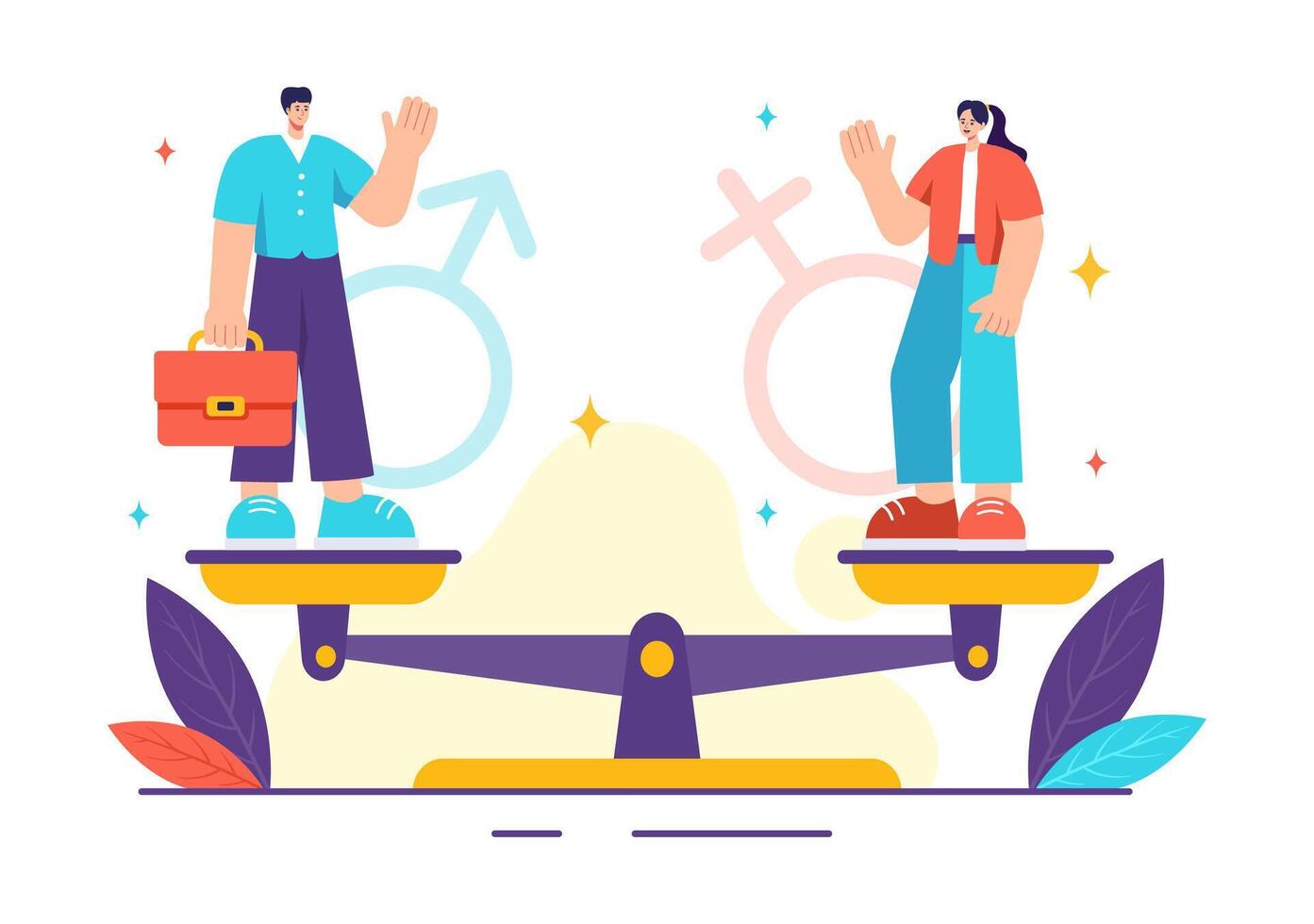 Sexism Illustration Showing Gender Inequality Between Men and Women in the Workplace or Society to Stop Discrimination in Cartoon Background vector