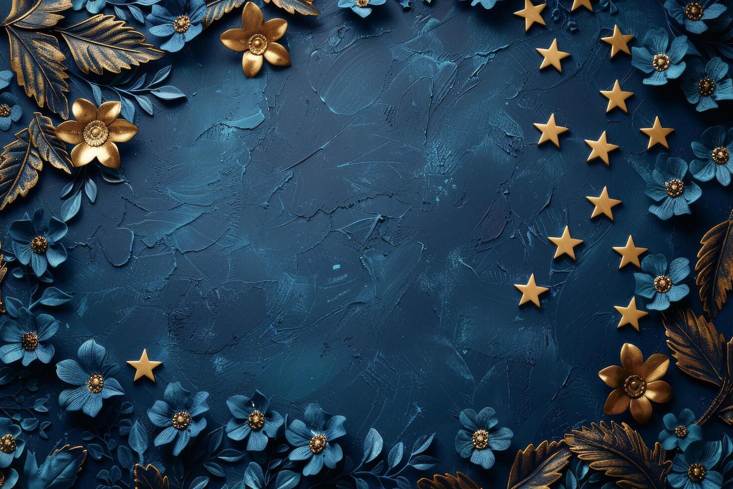 Abstract Blue And Gold Textured Background With Metallic Finish photo