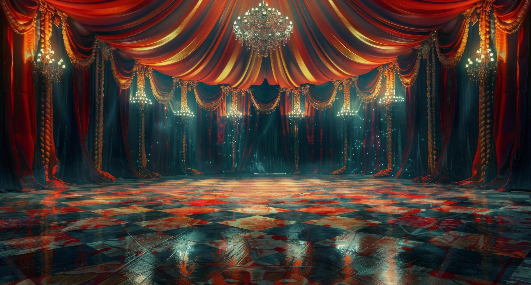 Empty Stage In Red And Gold Ornate Theater photo